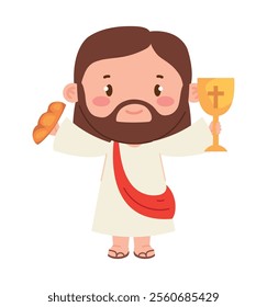 cute jesus with chalice and bread isolated