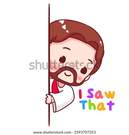 Cute Jesus chibi I saw that cartoon character. Christian Catholic concept design. Vector icon mascot illustration.