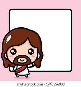 cute jesus christ with blank text board