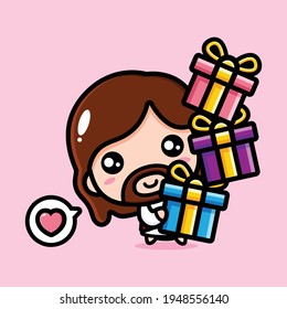 cute jesus christ brings a gift present