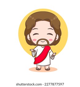 Cute Jesus Christ cartoon character. Hand drawn Chibi character, clip art, sticker, isolated white background. Christian Bible for kids. Mascot logo icon vector art illustration