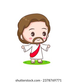 Cute Jesus Christ cartoon character. Christian religion concept design. Hand drawn Chibi character clip art sticker Isolated white background. Vector art illustration