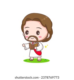 Cute Jesus Christ cartoon character. Christian religion concept design. Hand drawn Chibi character clip art sticker Isolated white background. Vector art illustration