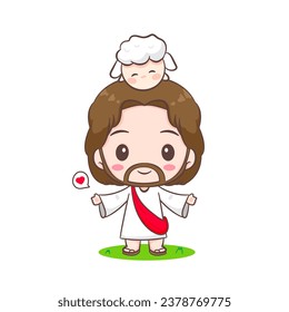 Cute Jesus Christ cartoon character. Christian religion concept design. Hand drawn Chibi character clip art sticker Isolated white background. Vector art illustration