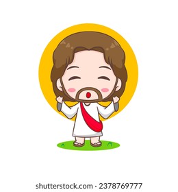 Cute Jesus Christ cartoon character. Christian religion concept design. Hand drawn Chibi character clip art sticker Isolated white background. Vector art illustration