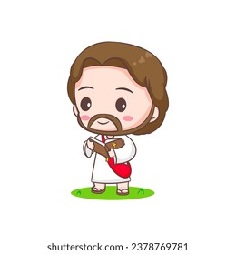 Cute Jesus Christ cartoon character. Christian religion concept design. Hand drawn Chibi character clip art sticker Isolated white background. Vector art illustration