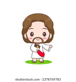 Cute Jesus Christ cartoon character. Christian religion concept design. Hand drawn Chibi character clip art sticker Isolated white background. Vector art illustration