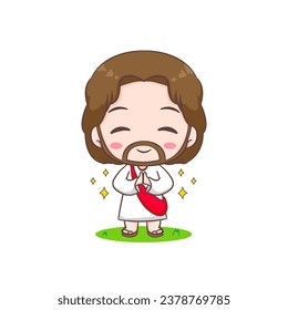 Cute Jesus Christ cartoon character. Christian religion concept design. Hand drawn Chibi character clip art sticker Isolated white background. Vector art illustration