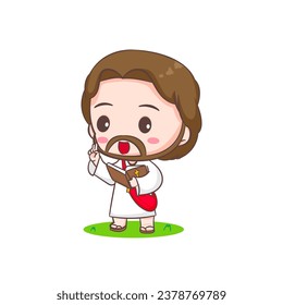 Cute Jesus Christ cartoon character. Christian religion concept design. Hand drawn Chibi character clip art sticker Isolated white background. Vector art illustration