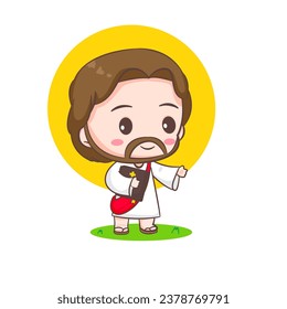 Cute Jesus Christ cartoon character. Christian religion concept design. Hand drawn Chibi character clip art sticker Isolated white background. Vector art illustration