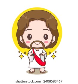 Cute Jesus Christ cartoon character. Christian religion concept design. Hand drawn Chibi character clip art sticker Isolated white background. Vector art illustration