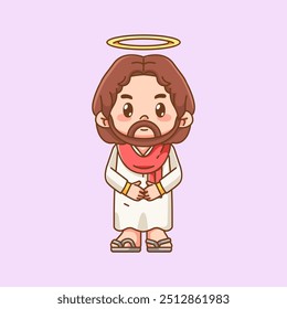 Cute jesus christ god king kawaii chibi character mascot illustration outline style design set