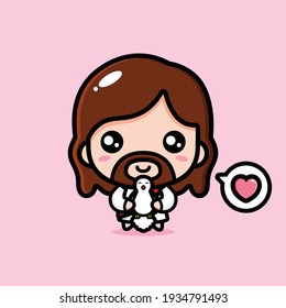 Cute Jesus Christ hugging a dove