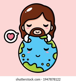 Cute Jesus Christ Hugging The Earth