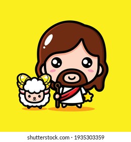 cute jesus christ with cute lamb