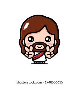 cute jesus christ posing finger of peace