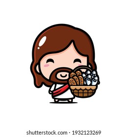 cute jesus christ sharing bread and fish