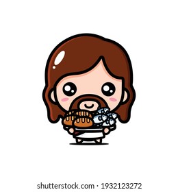 cute jesus christ sharing bread and fish