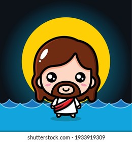 cute jesus christ standing on the water