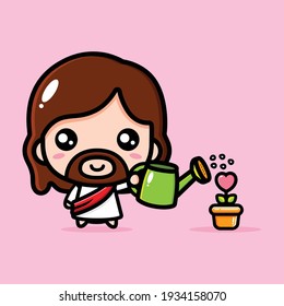 cute jesus christ watering the plants of love