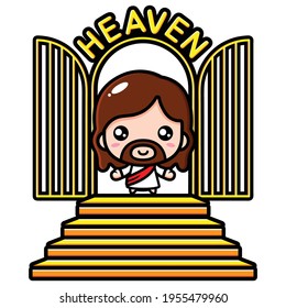 cute jesus christ welcomes the gates of heaven