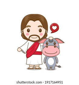 Cute Jesus and donkey vector design illustration
