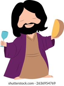 Cute Jesus Holding Bread and Wine