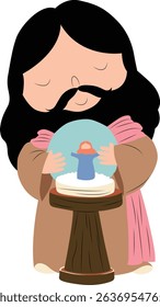 Cute Jesus Holding a Snow Globe of Bethlehem