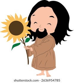 Cute Jesus Holding a Sunflower