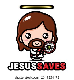 cute jesus holding a tennis racket
