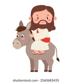 cute jesus riding donkey isolated