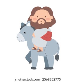 cute jesus riding donkey isolated