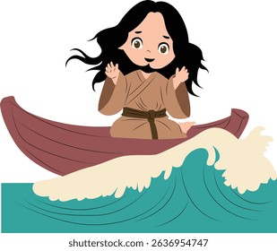 Cute Jesus Riding a Gentle Wave