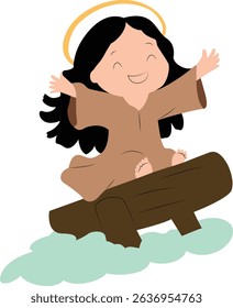 Cute Jesus Riding on a Beam of Sunlight