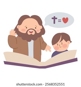 cute jesus teaching a boy isolated