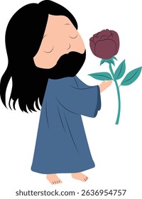 Cute Jesus Whispering to a Rose