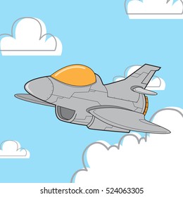 Cute Jet Fighter Cartoon flying in the sky vector stock