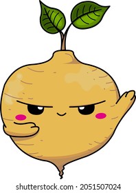 Cute Jicama Fruit Vector Illustration with Smiling Face in Brown Colour