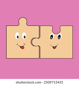 Cute jigsaw puzzle pieces with faces