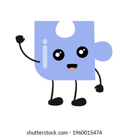 Cute jigsaw puzzle pieces illustration. Adorable, kawaii and funny blue puzzle pieces character vector for mascot, logo, symbol on application, books, comic, art, doodle
