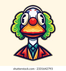 cute joker duck animal character vector