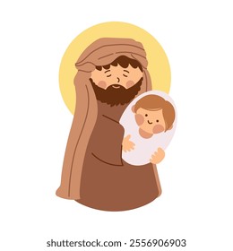 cute joseph and baby jesus isolated
