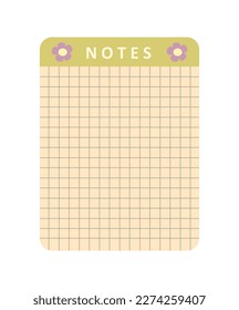 Cute journal and planner design. Checkered diary page for reminders and important notes. Retro sticker for time management and scheduling. Cartoon flat vector illustration isolated on white background