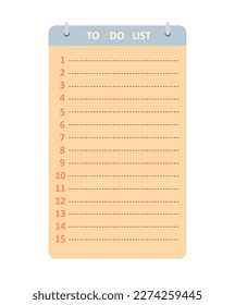 Cute journal and planner design. Retro sticker or blank to do list page with numbers and bullet points. Time management. Completing tasks. Cartoon flat vector illustration isolated on white background