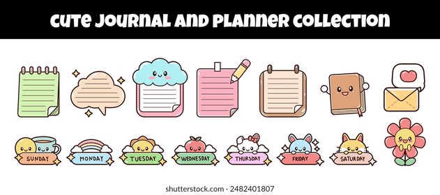 Cute journal and planner vector illustration set