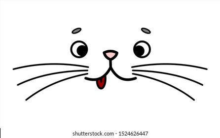 Cute, Joyful, Happy Face Of The Animal, Emoji. Cat Face With Whiskers Shows Tongue, Teases. Image For Baby Clothes, T-shirts. Vector Image Isolated On A White Background.