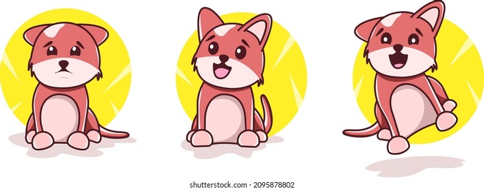Un cachorro lindo y alegre en diferentes poses con fondo amarillo