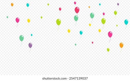 Cute Jubilee Inflatable Ball Vector Transparent Background. Celebrate Baloon Backdrop. Color Realistic Banner. Red and Green and Yellow Happy Ballon Wallpaper.