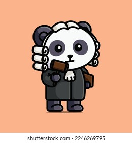 Cute judge panda holding gavel and book cartoon illustration animal nature isolated