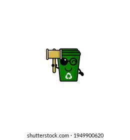 Cute Judge Rubbish Bin Cartoon Character Vector Illustration Design. Outline, Cute, Funny Style. Recomended For Children Book, Cover Book, And Other.